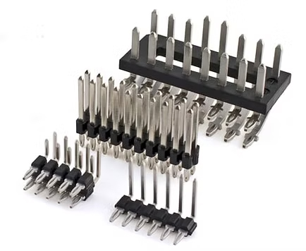 Press-fit and solder pin header connectors